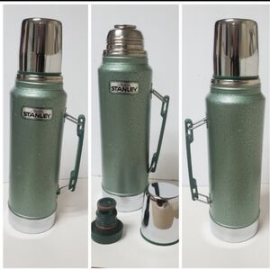 Vintage Stanley Aladdin 32 Ounce Quart Vacuum Thermos, Hammered Steel & Chrome
